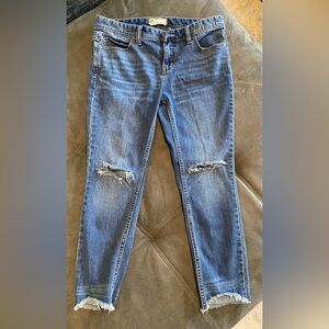 Free People Distressed Skinny Jeans Size 29 Blue Wash Raw Hem Stretch Denim